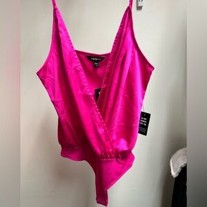 Express low cut hot pink spaghetti strap bodysuit - never worn, medium